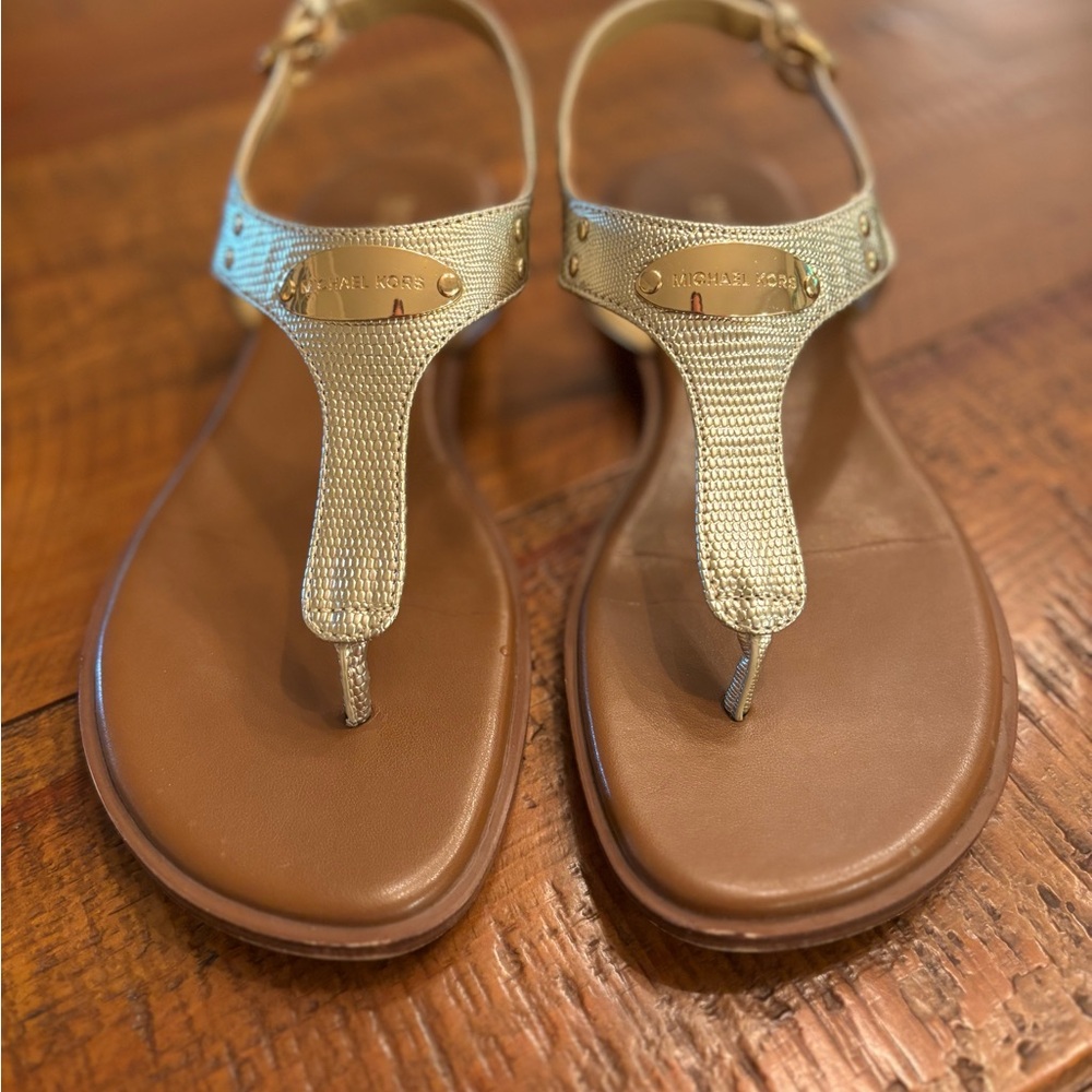 Michael Kors Gold and Brown Sandals with Minimalist Design